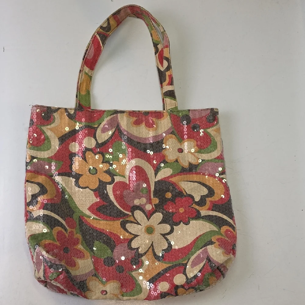 Fashion Express FE Colorful Floral Sequin Tote Bag - Picture 2 of 8
